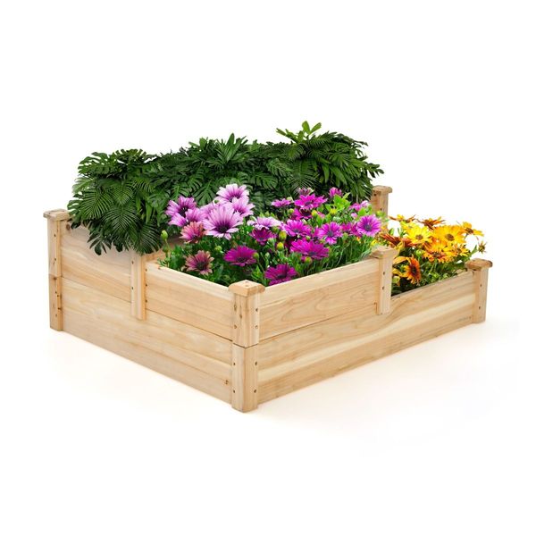 Outdoor Elevated Planter Box with Open-Ended Base for Garden