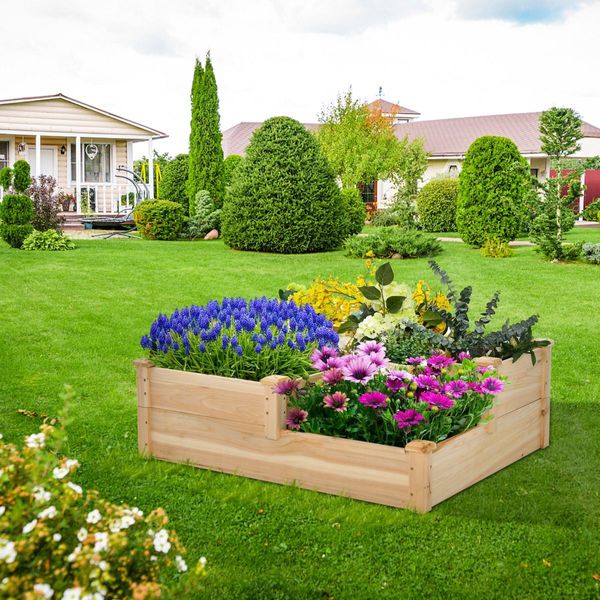 Outdoor Elevated Planter Box with Open-Ended Base for Garden