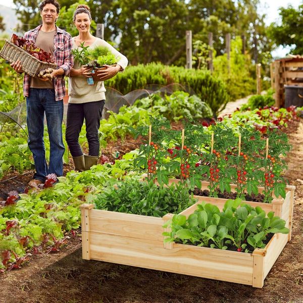 Outdoor Elevated Planter Box with Open-Ended Base for Garden