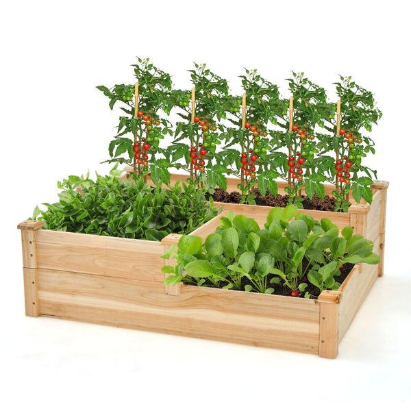 Outdoor Elevated Planter Box with Open-Ended Base for Garden