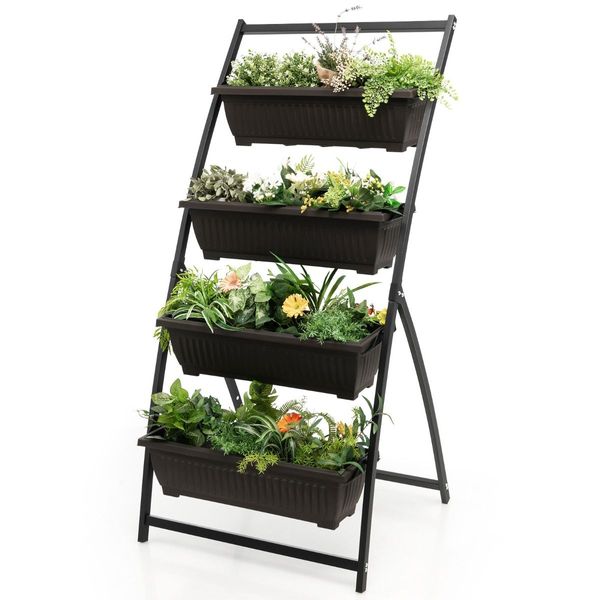 4-Tier Vertical Raised Garden Bed with 4 Container Boxes for Vegetables, Herbs