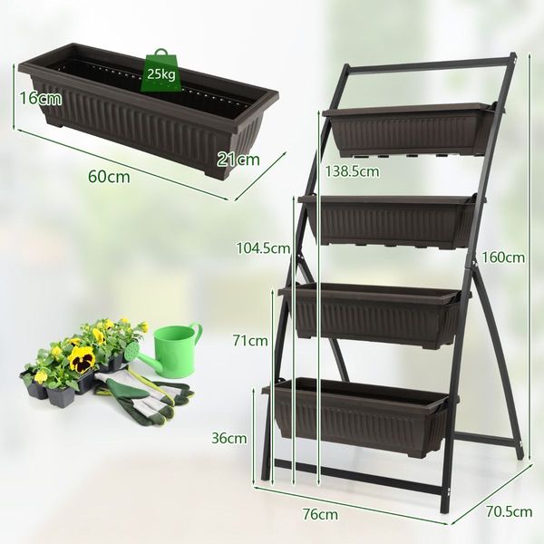 4-Tier Vertical Raised Garden Bed with 4 Container Boxes for Vegetables, Herbs