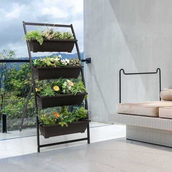 4-Tier Vertical Raised Garden Bed with 4 Container Boxes for Vegetables, Herbs