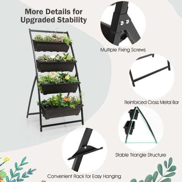 4-Tier Vertical Raised Garden Bed with 4 Container Boxes for Vegetables, Herbs