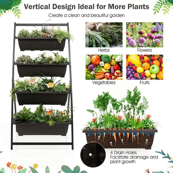 4-Tier Vertical Raised Garden Bed with 4 Container Boxes for Vegetables, Herbs