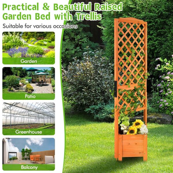 Free-Standing Raised Garden Bed with Trellis for Indoor & Outdoor Planting