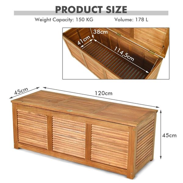 Wood Storage Box with Large Storage Space for Patio & Backyard