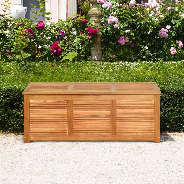 Wood Storage Box with Large Storage Space for Patio & Backyard