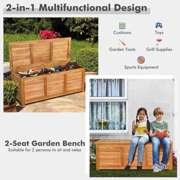 Wood Storage Box with Large Storage Space for Patio & Backyard