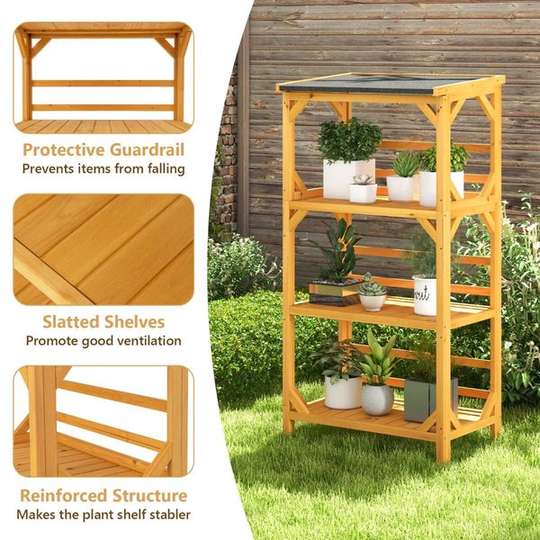 Wooden Storage Rack with Weatherproof Asphalt Roof for Garden