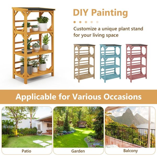 Wooden Storage Rack with Weatherproof Asphalt Roof for Garden