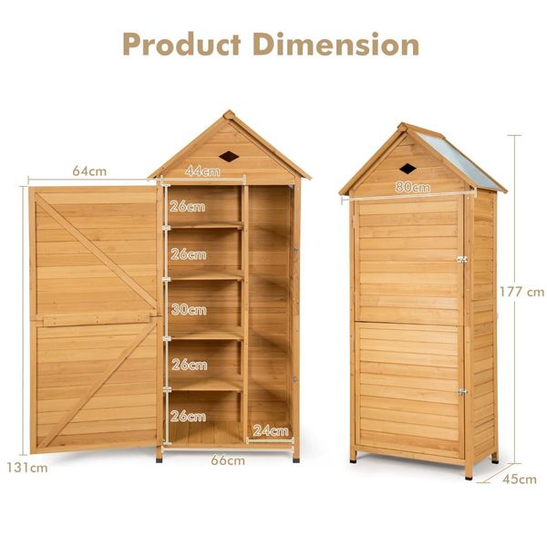 Lockable Fir Wood Garden Tool Storage Cabinet with shelves for Garden