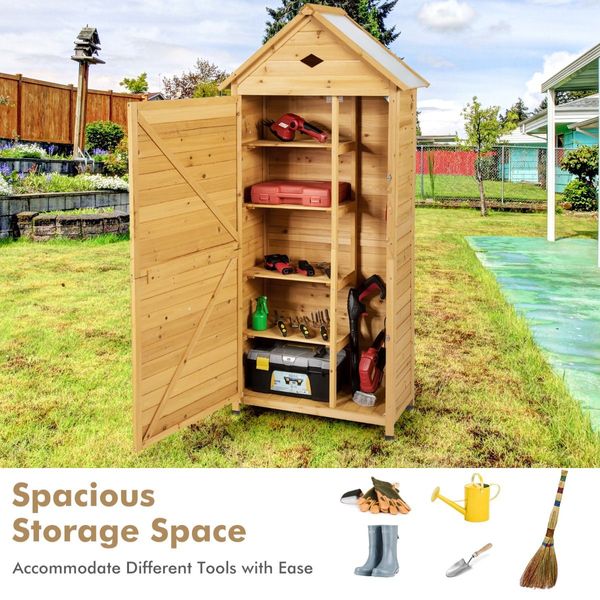 Lockable Fir Wood Garden Tool Storage Cabinet with shelves for Garden