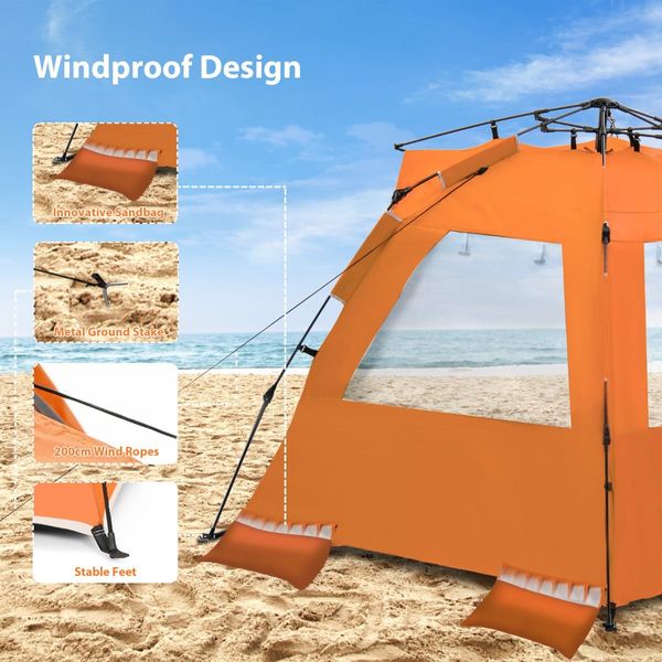 Foldable Portable Instant Pop-up Beach Tent for 3-4 Persons with Carry Bag