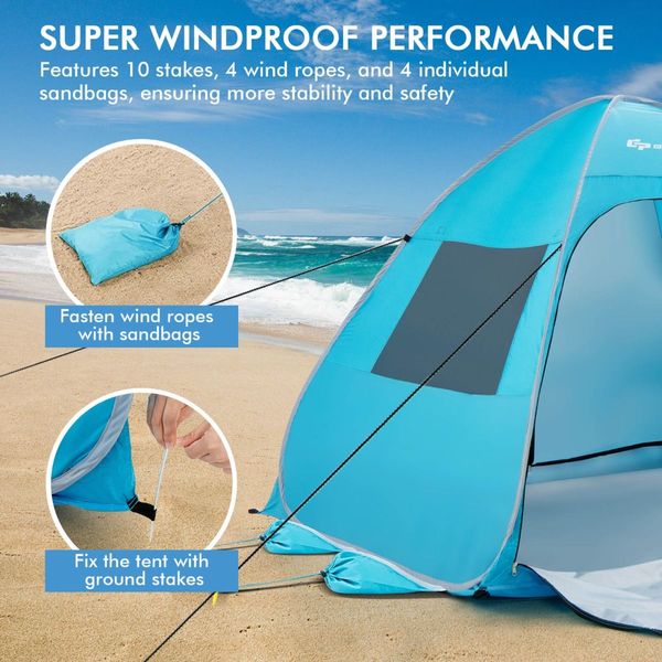 2-4 Persons Automatic Pop-up Tent with Carrying Bag, Stakes, Sandbags for Beach, Picnic