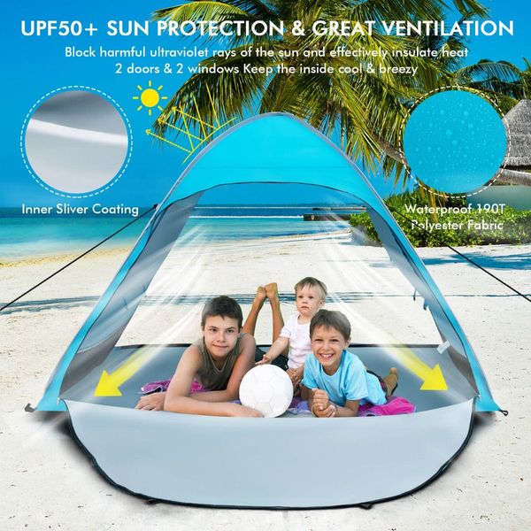 2-4 Persons Automatic Pop-up Tent with Carrying Bag, Stakes, Sandbags for Beach, Picnic