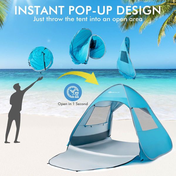 2-4 Persons Automatic Pop-up Tent with Carrying Bag, Stakes, Sandbags for Beach, Picnic