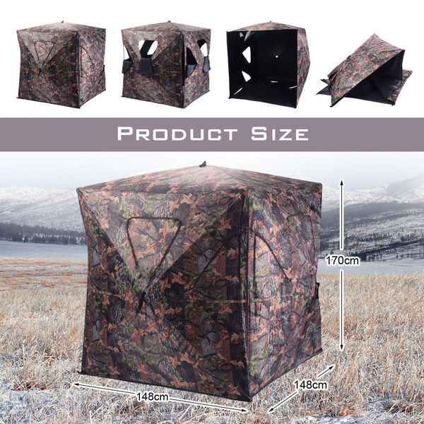 Portable 3-Person Camouflage Hunting Blind with 360 degree Broad Vision