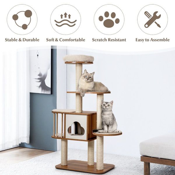 Multi-Level Cat Activity Tree with Sisal-Covered Scratching Posts for Cats