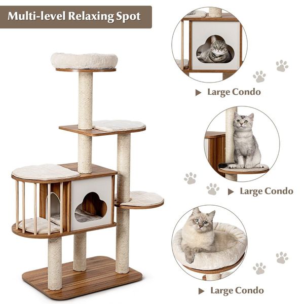 Multi-Level Cat Activity Tree with Sisal-Covered Scratching Posts for Cats