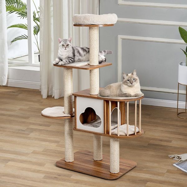 Multi-Level Cat Activity Tree with Sisal-Covered Scratching Posts for Cats