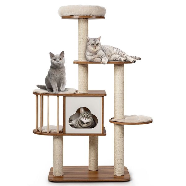 Multi-Level Cat Activity Tree with Sisal-Covered Scratching Posts for Cats