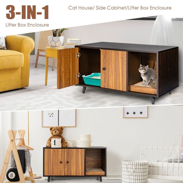 Cat Litter Box Enclosure with Divider for Large Cat & Kitty