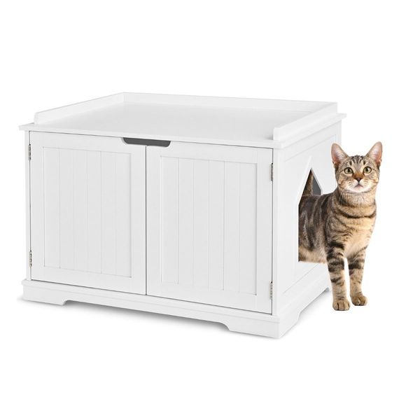 Cat Litter Box with Magnetic Door and Adjustable Partition