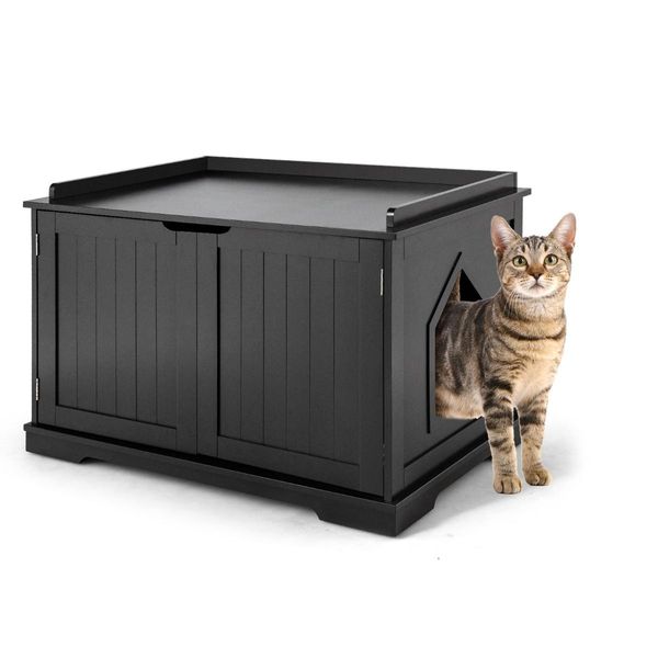 Cat Litter Box with Magnetic Door and Adjustable Partition