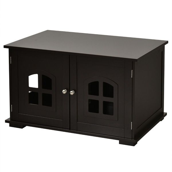 Cat Hidden Litter Box Enclosure with Cross Windows & Double Door