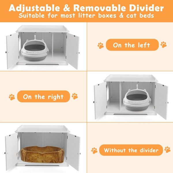 Cat Litter Box Enclosure with Removable Divider for pets