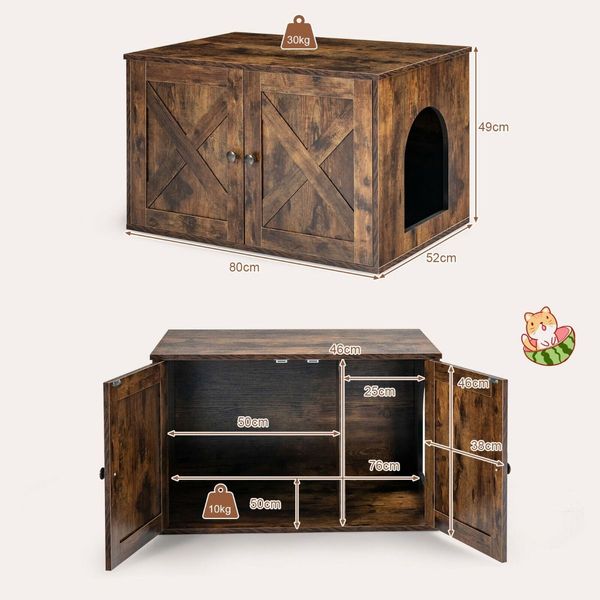 Cat Litter Box Enclosure with Doors and Removable Divider