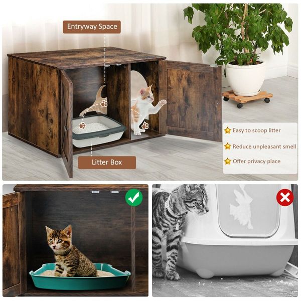 Cat Litter Box Enclosure with Doors and Removable Divider