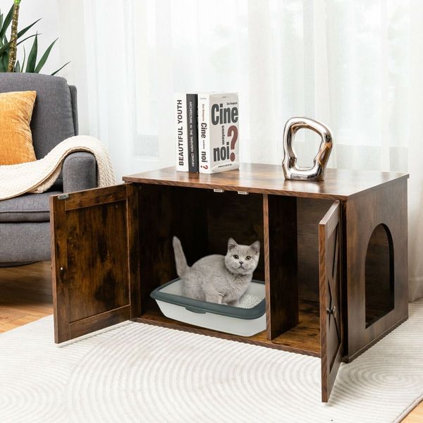 Cat Litter Box Enclosure with Doors and Removable Divider