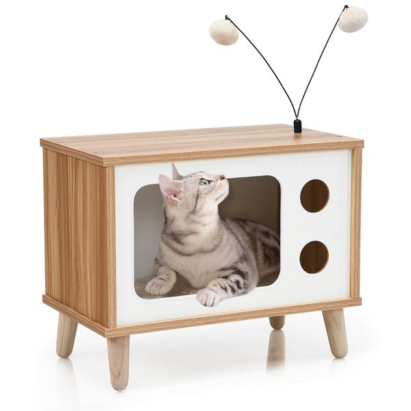 Cat House TV-Shaped Bed with Scratching Pad for Living Room