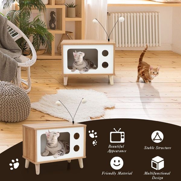 Cat House TV-Shaped Bed with Scratching Pad for Living Room