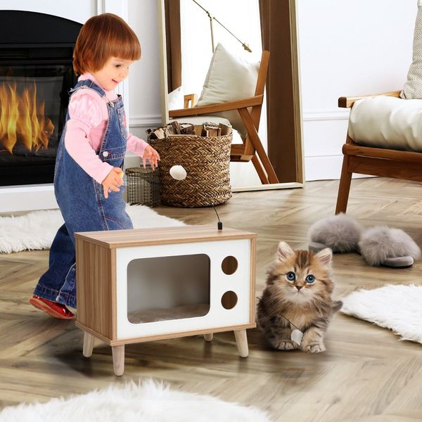 Cat House TV-Shaped Bed with Scratching Pad for Living Room