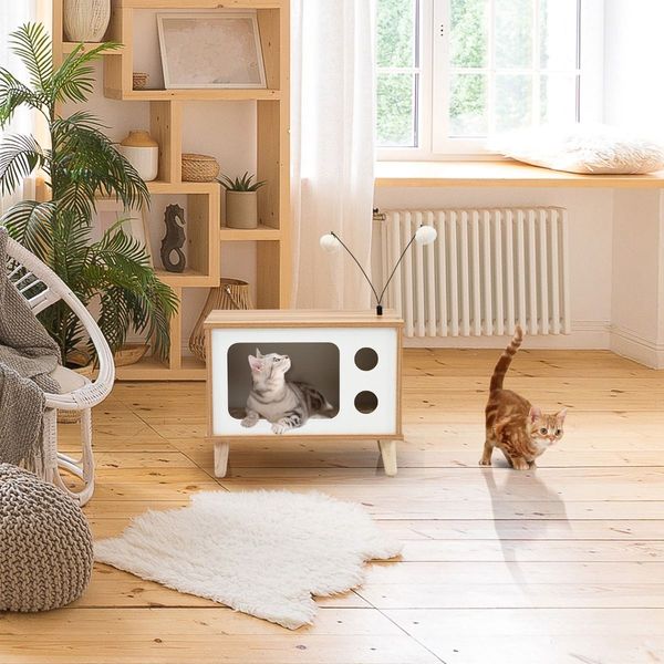 Cat House TV-Shaped Bed with Scratching Pad for Living Room