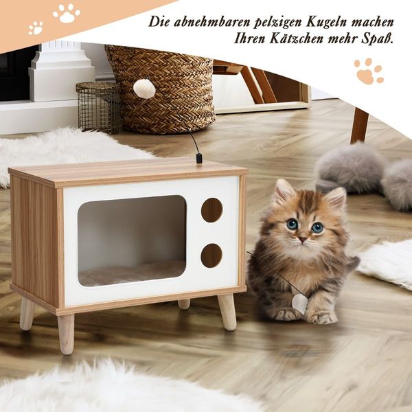 Cat House TV-Shaped Bed with Scratching Pad for Living Room