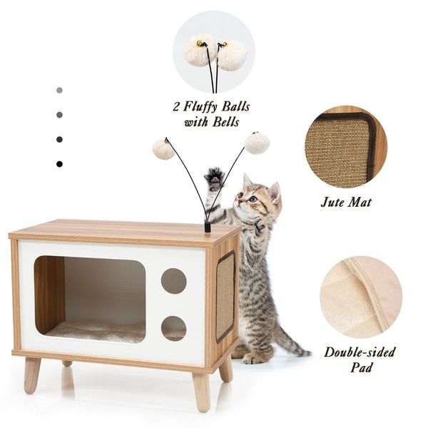 Cat House TV-Shaped Bed with Scratching Pad for Living Room