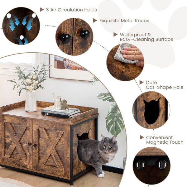 Cat Litter Box Enclosure with Double Doors