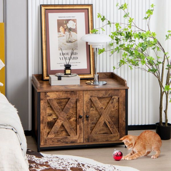 Cat Litter Box Enclosure with Double Doors