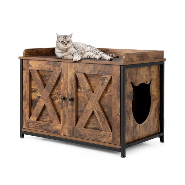 Cat Litter Box Enclosure with Double Doors