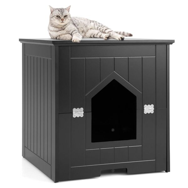 Multifunctional Cat Litter Box Enclosure with Flip Magnetic Half Door