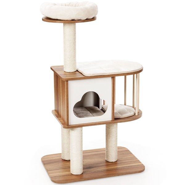 Modern Cat Tower with Platform Scratching Posts for Kittens and Cats