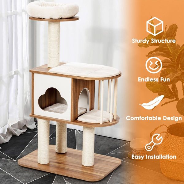 Modern Cat Tower with Platform Scratching Posts for Kittens and Cats