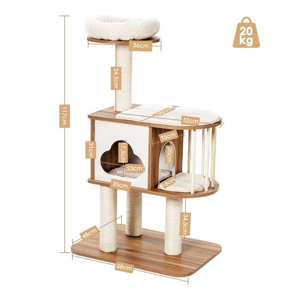 Modern Cat Tower with Platform Scratching Posts for Kittens and Cats