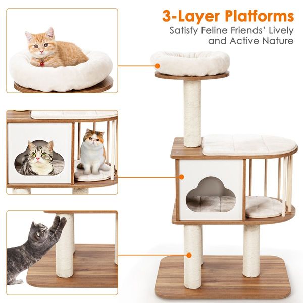 Modern Cat Tower with Platform Scratching Posts for Kittens and Cats