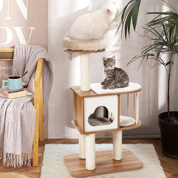 Modern Cat Tower with Platform Scratching Posts for Kittens and Cats