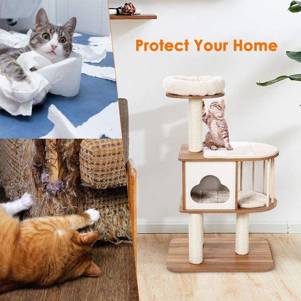 Modern Cat Tower with Platform Scratching Posts for Kittens and Cats